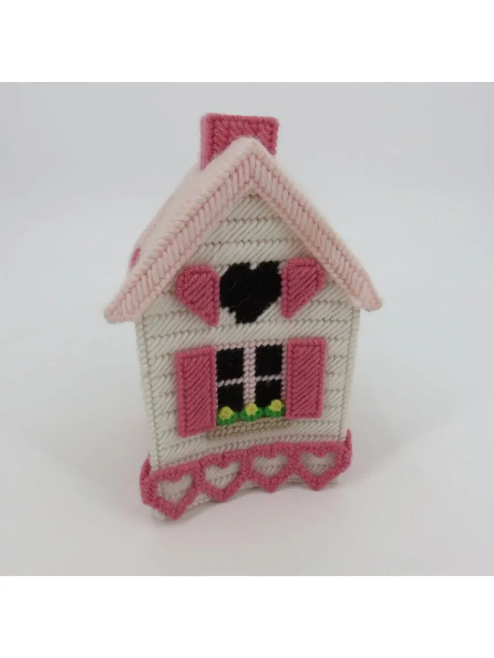 Handmade Pink Hearts Granny Cottage Tissue Box Cover Bathroom Decor Grandma Chic